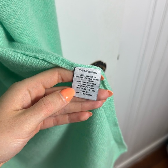 Claudia Nichole 100% Cashmere Seafoam Green Open Front Longline Cardigan Shall - Picture 3 of 5